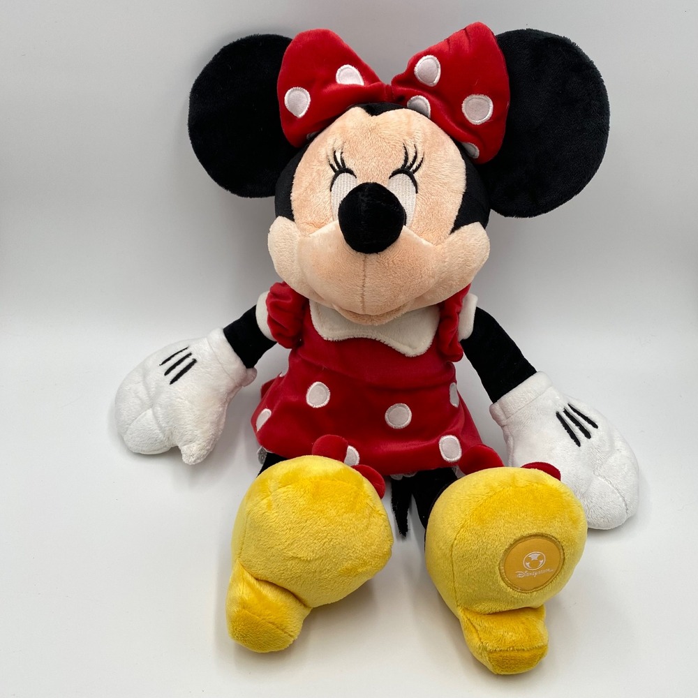 Disney Store Minnie Mouse 16" Plush Polka Dot Dress Bow Stuffed Animal Toy